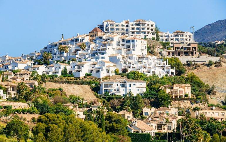 Village With White Houses In Benahavis, Malaga, Andalusia, Spain