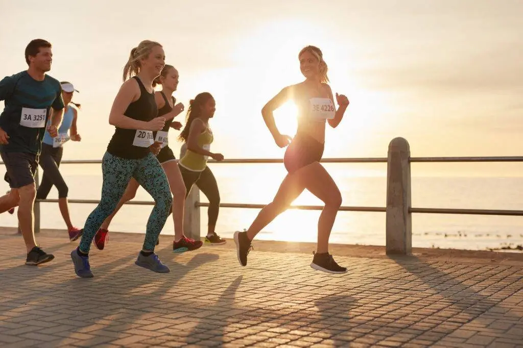 Runners competing in a marathon race